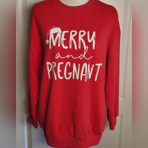Merry And Pregnant Sweatshirt Womens Small Ugly Christmas Sweater Crew Neck Red